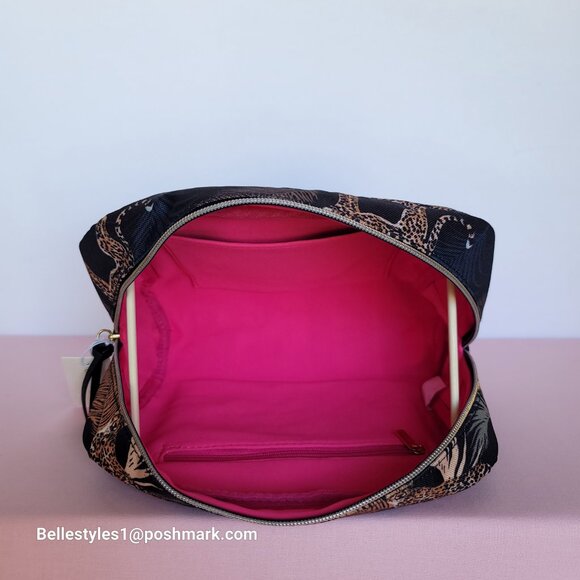 GEMMA LAYNE Travel Cosmetic Fabric Organizer Case w Animal Print- Black multi⭐ - Picture 13 of 16